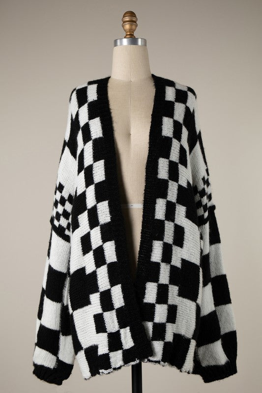 Black and white checkered cardigan online