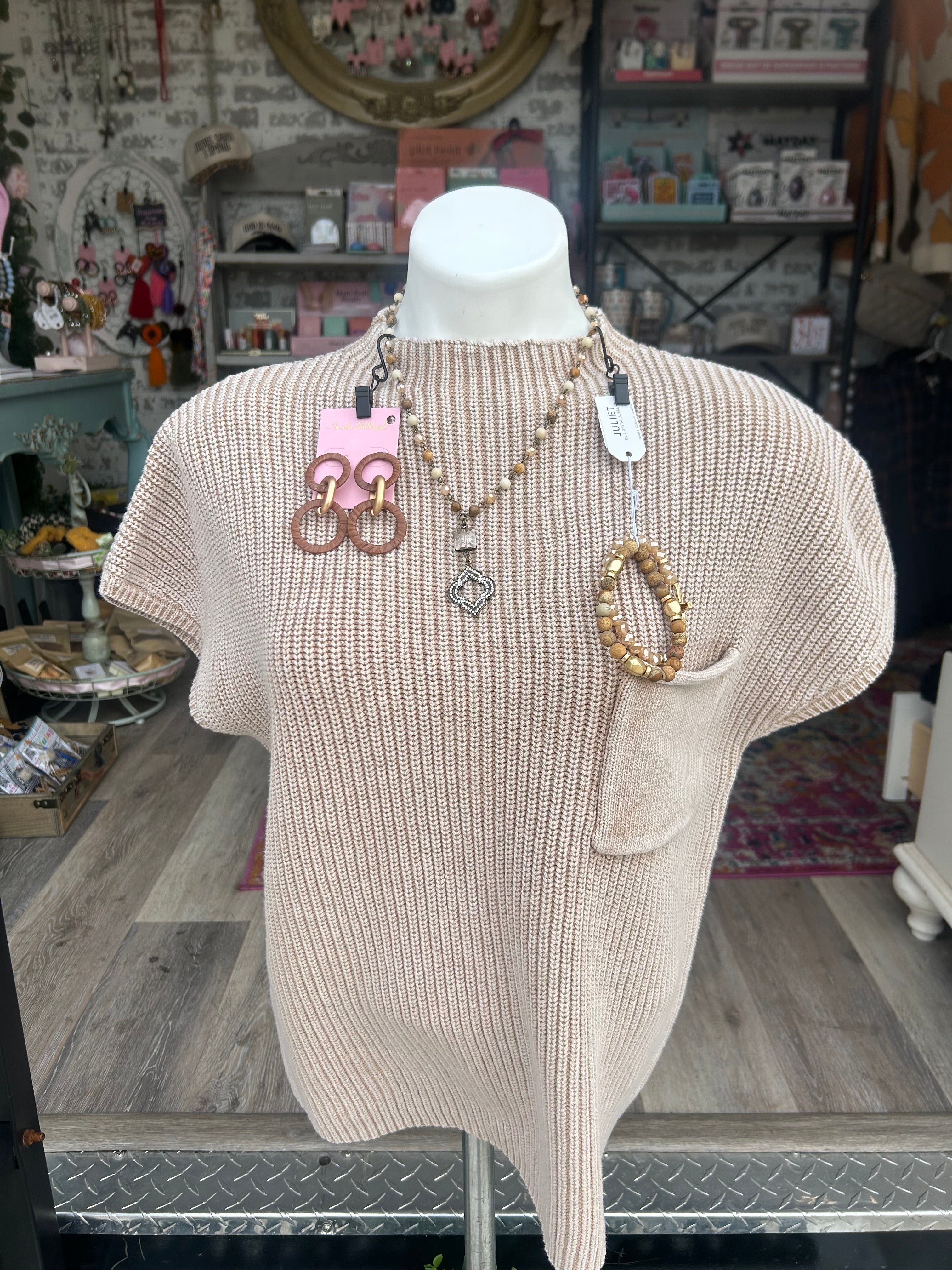 Zenana mineral wash short sleeve pocket sweater