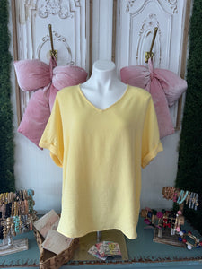 Yellow Andree by Unit v-neck lightweight Regular & Plus Size Top
