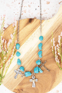 Turquoise and silver cross necklace