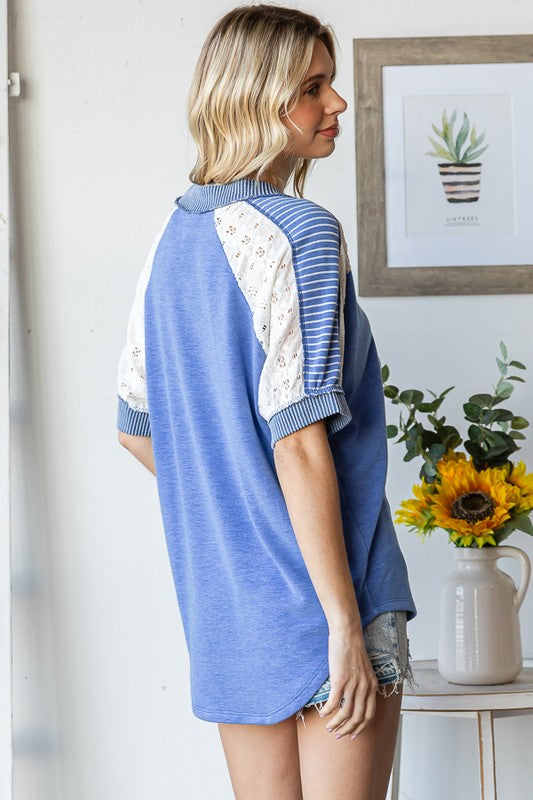 7th Ray blue lace sleeve top