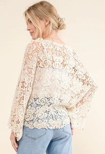 Ivory crochet tie front cardigan Reg & Plus Size