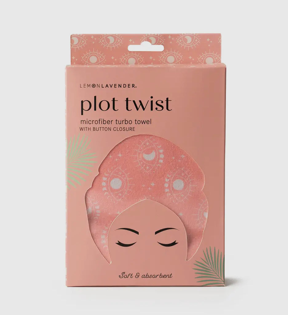 Plot Twist microfiber turbo head towel w/ button closure