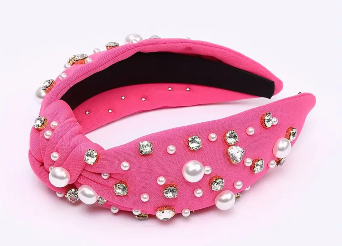 Dark pink pearl and rhinestone bling Valentine's Day headband