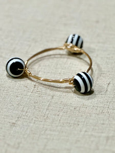 Handmade black & white striped bead gold stack layering bracelet