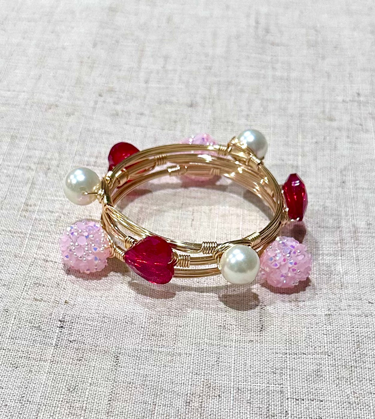 Handmade pearl bead gold stack layering bracelet