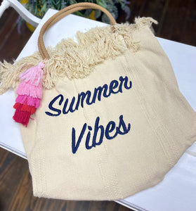 Summer vibes boho beach bag with tassel