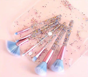 Blue confetti makeup brush and case set