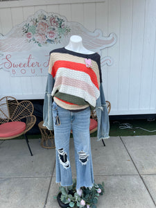 Bibi multi striped denim sleeve fall sweater