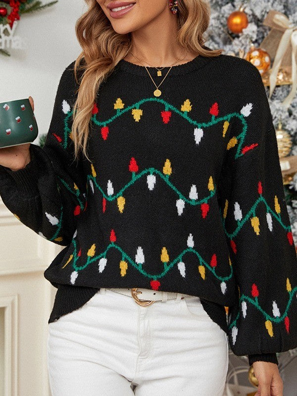 Christmas lights black sweater