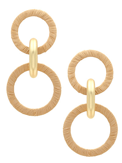 Raffia wrapped hoop earrings with gold link