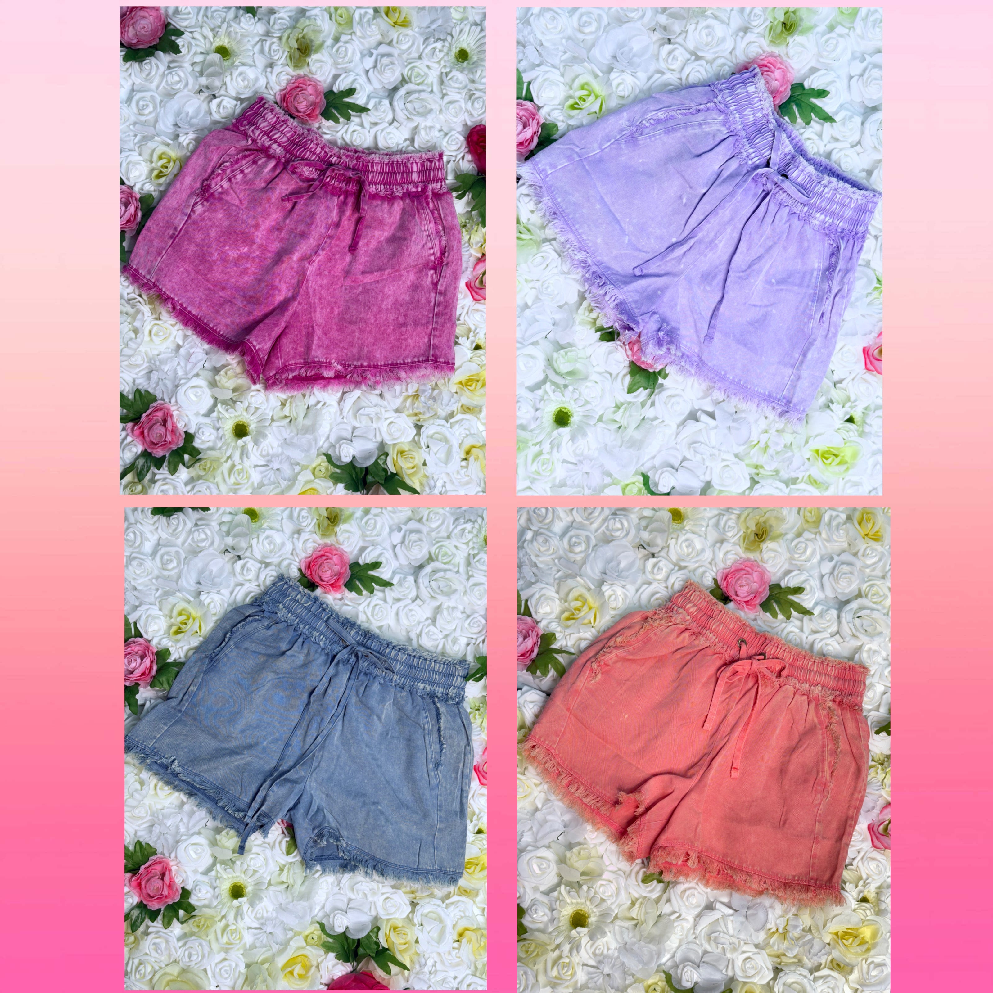 Zenana MINERAL WASHED FRAYED SHORTS
