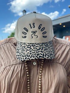 God is Good bow leopard embroidered hat