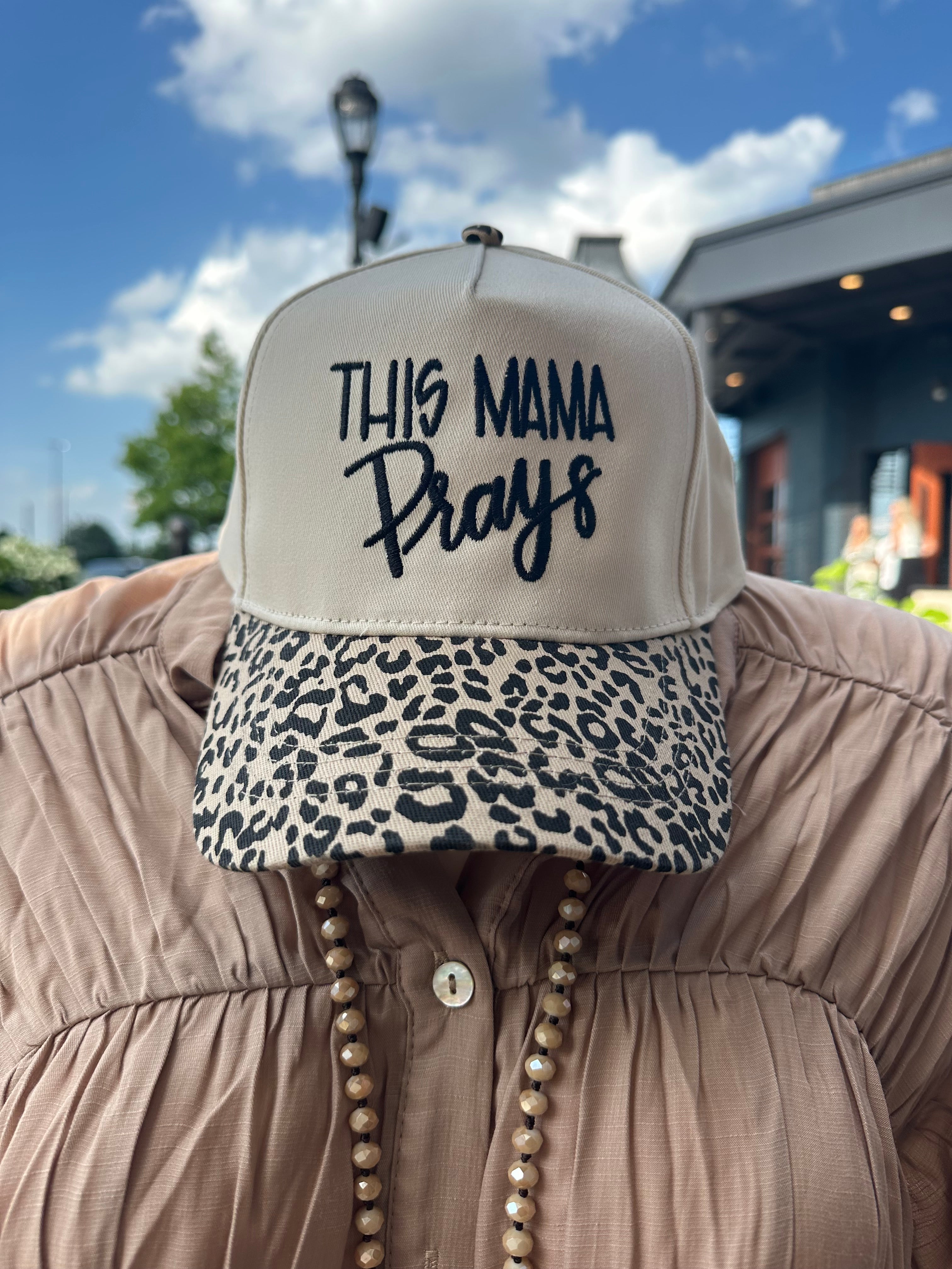 This Mama Prays embroidered leopard hat