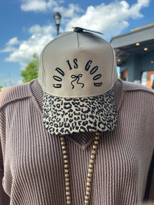 God is Good bow leopard embroidered hat