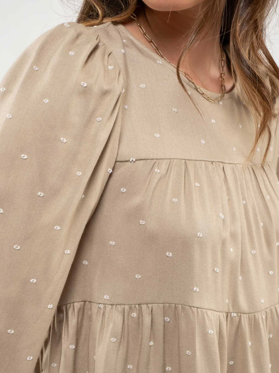 Regular & Plus Size Light olive babydoll tiered top