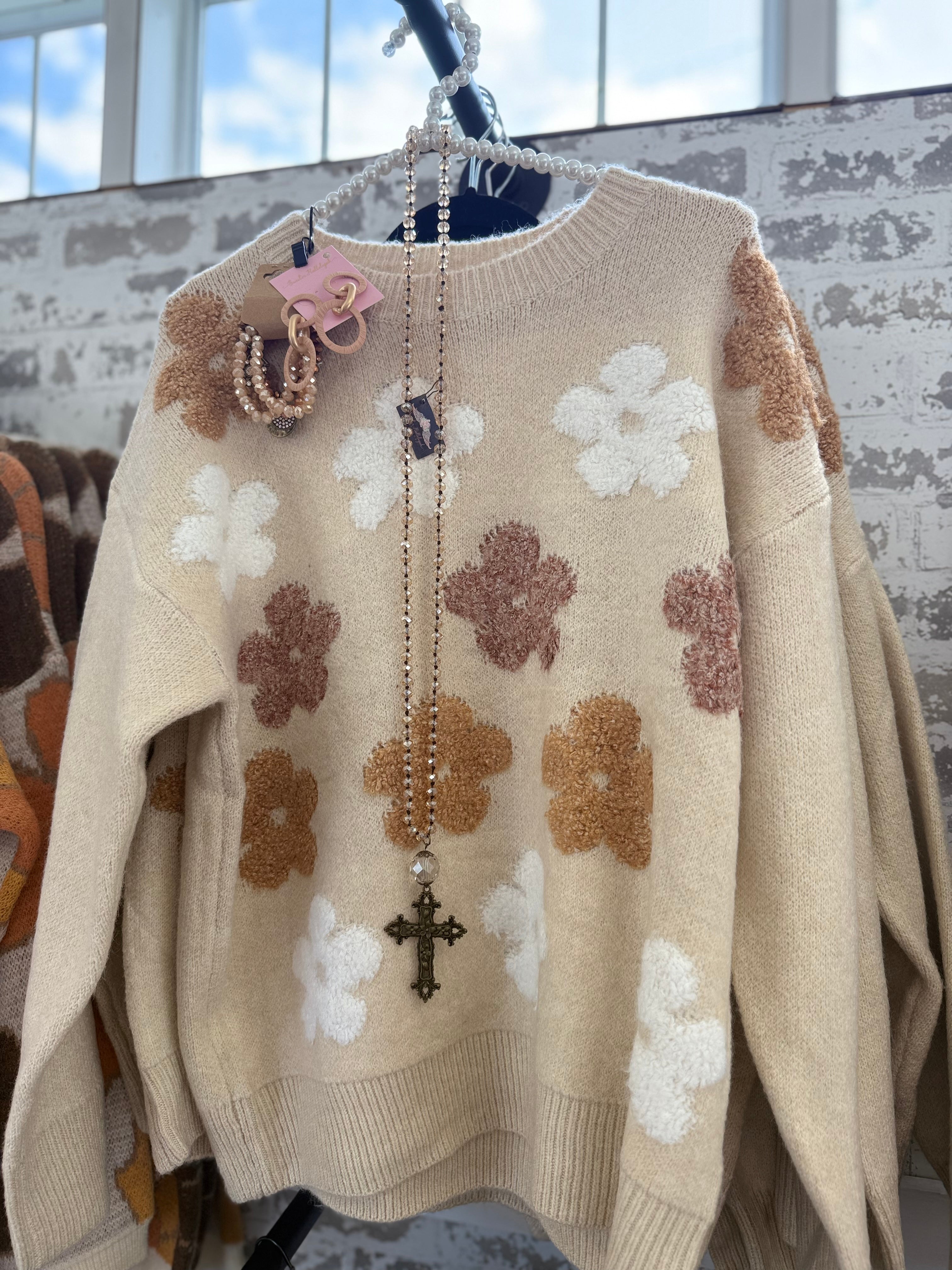 Bibi tan fall flower sweater
