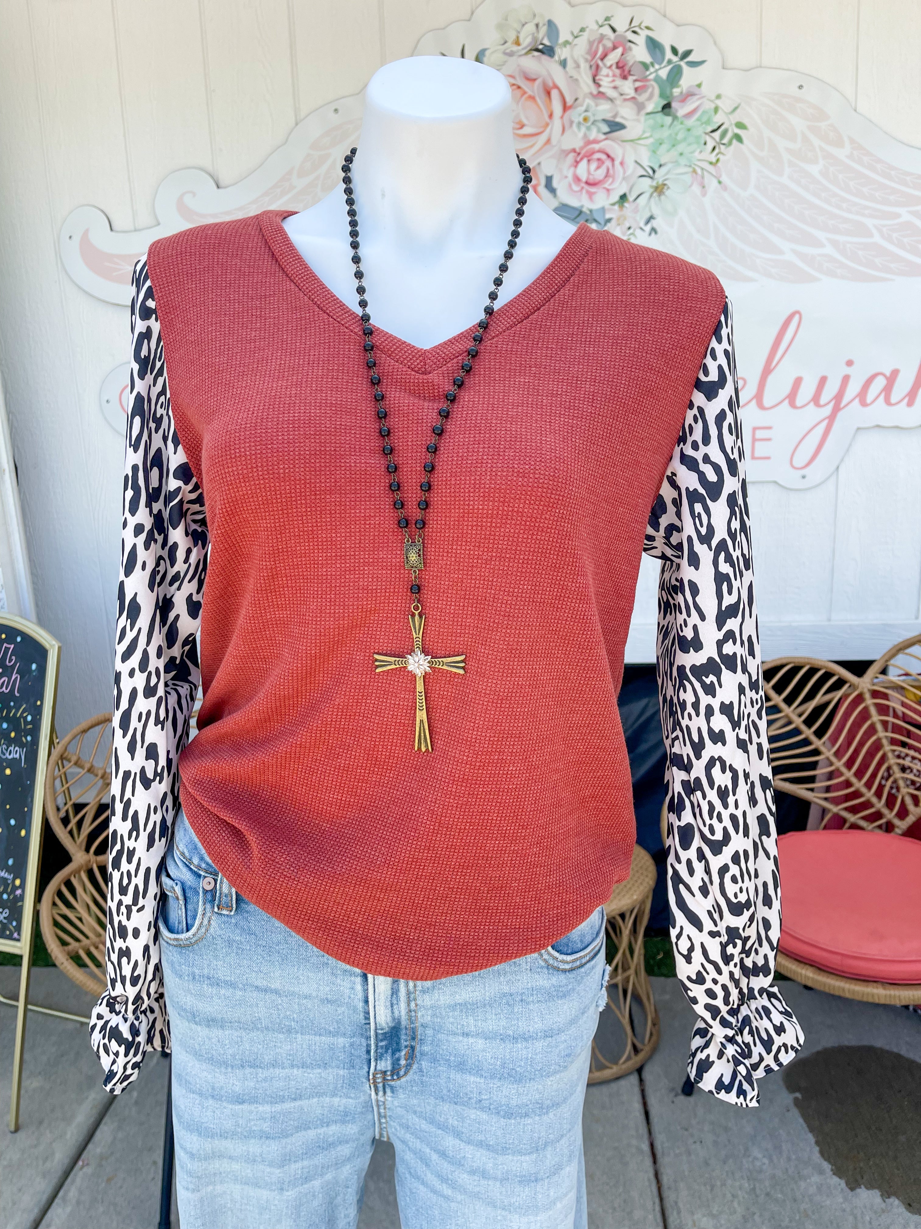 Rust leopard dressy top Reg & Plus Size