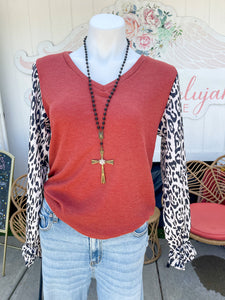 Rust leopard dressy top Reg & Plus Size