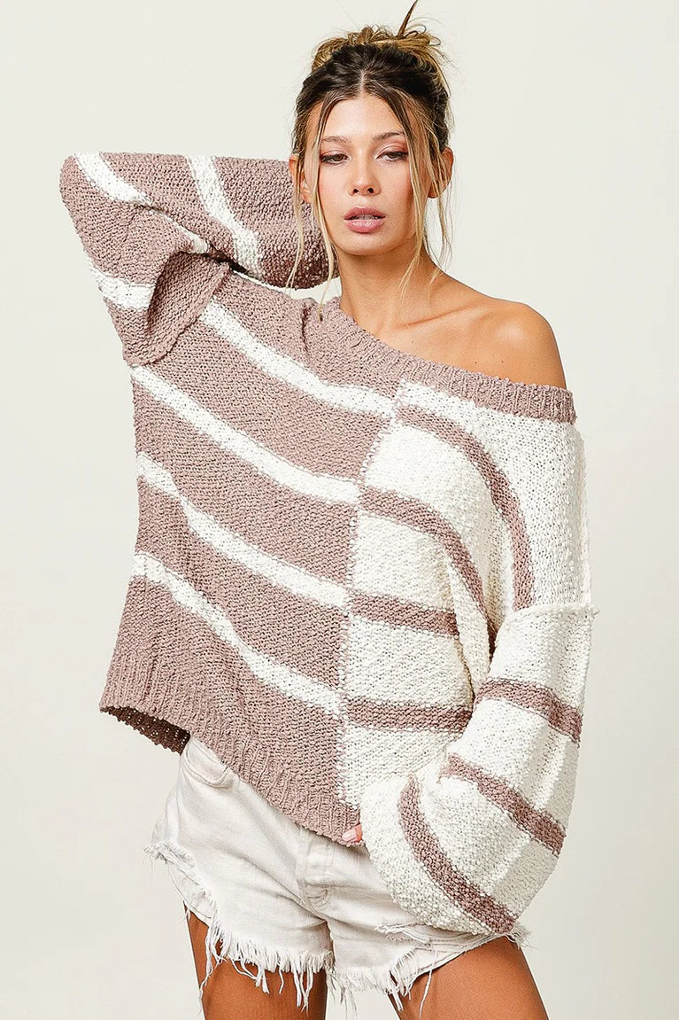 Bibi oversize striped color block fall sweater