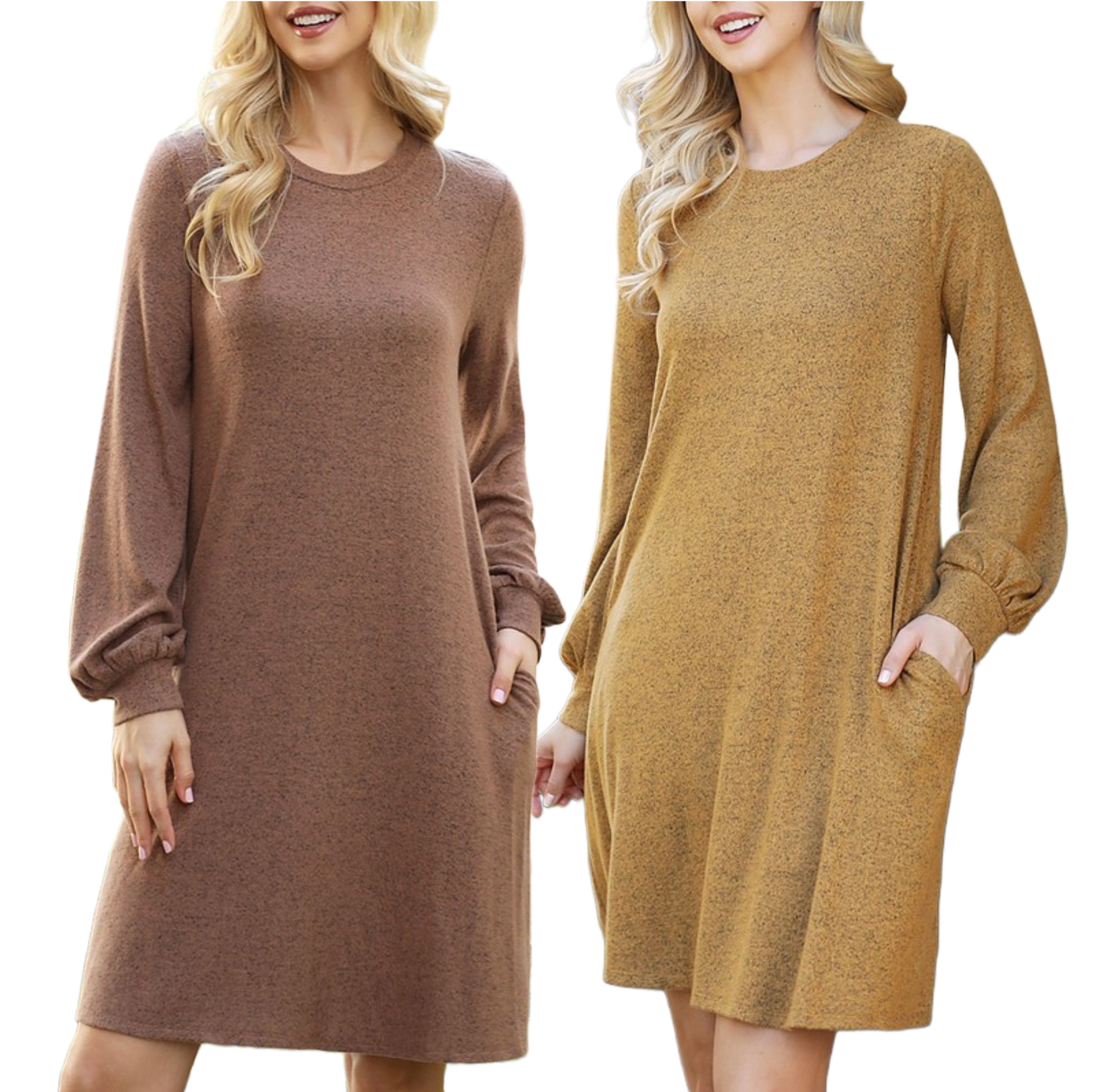 Fall balloon sleeve heatherd pocket dress