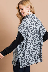 Bibi grey leopard cowl neck top