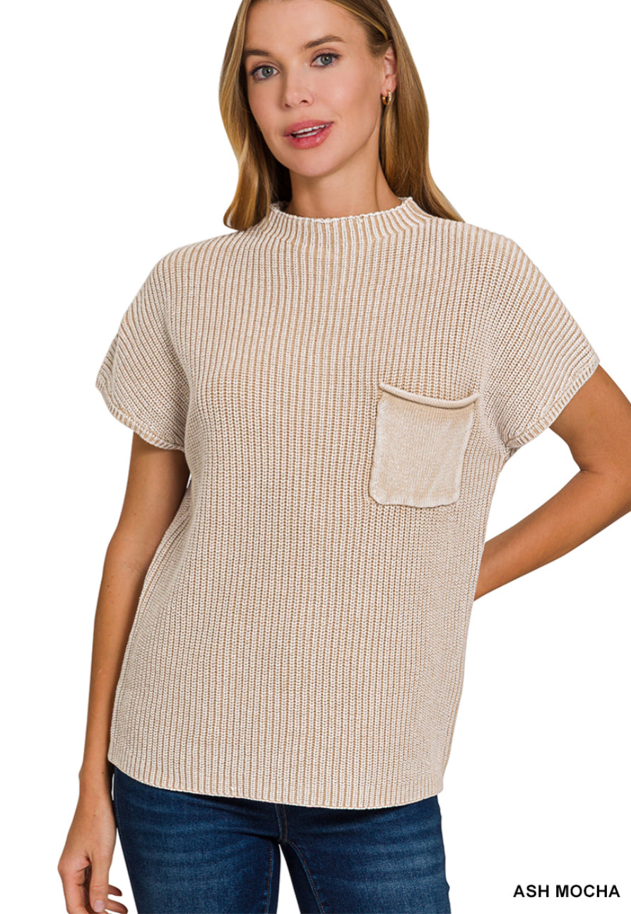 Zenana mineral wash short sleeve pocket sweater