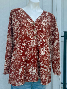 Bibi ribbed brown floral peplum top