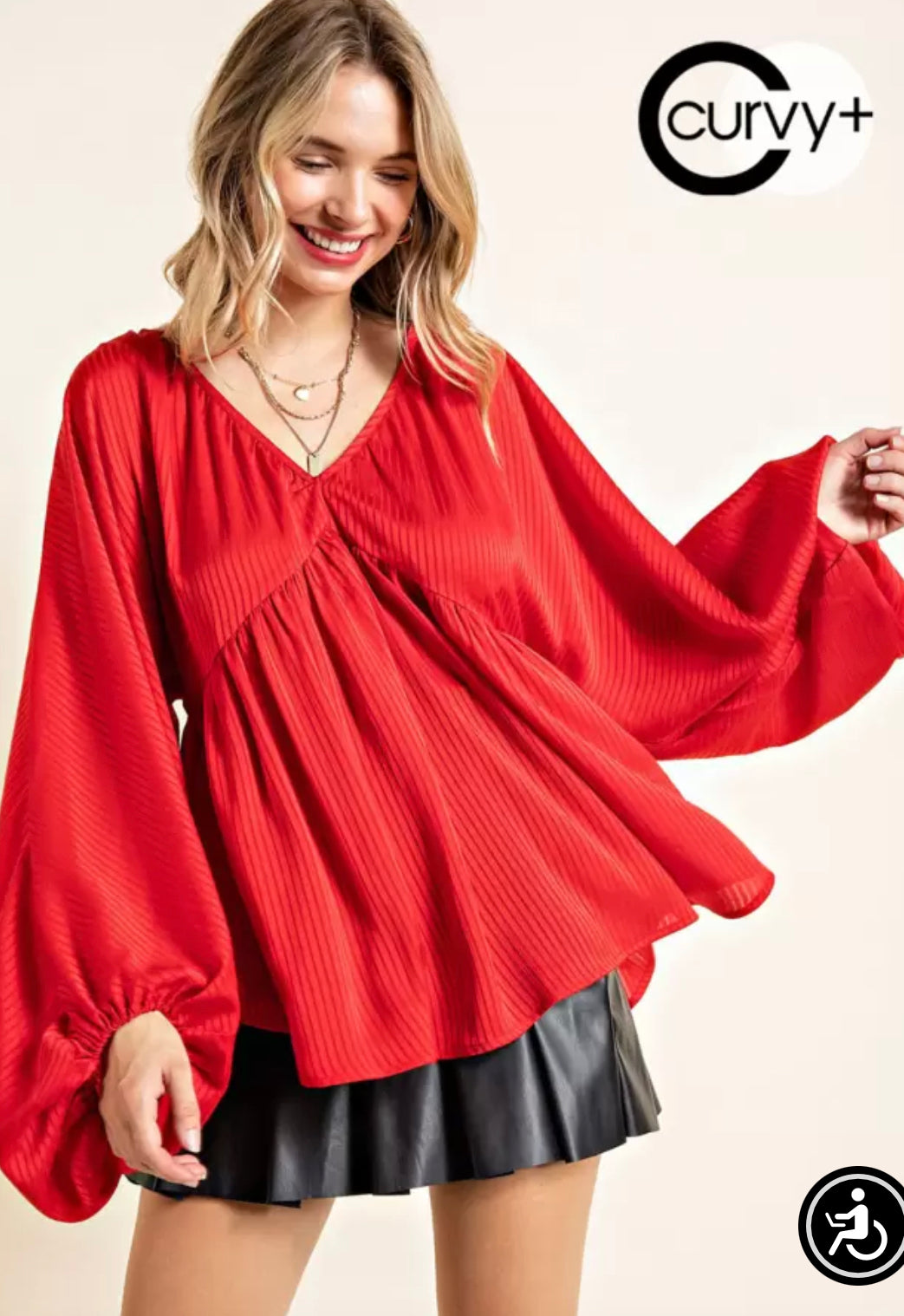 Plus Size Red Christmas holiday dressy babydoll top