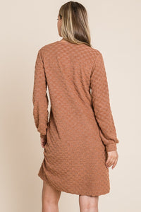 Checkered textured camel tan fall dress