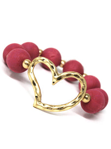 Valentine's Day wood bead gold heart necklace or bracelet pink or black