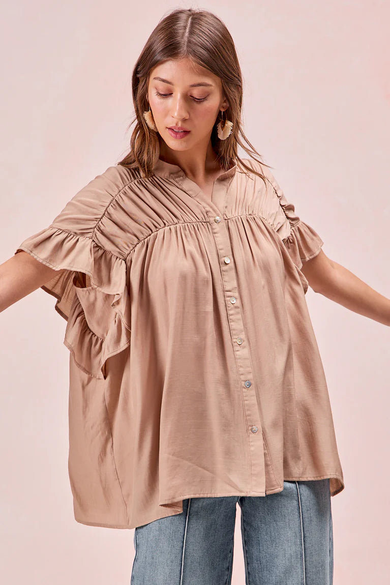 Bibi tan cinched flutter top