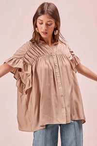 Bibi tan cinched flutter top
