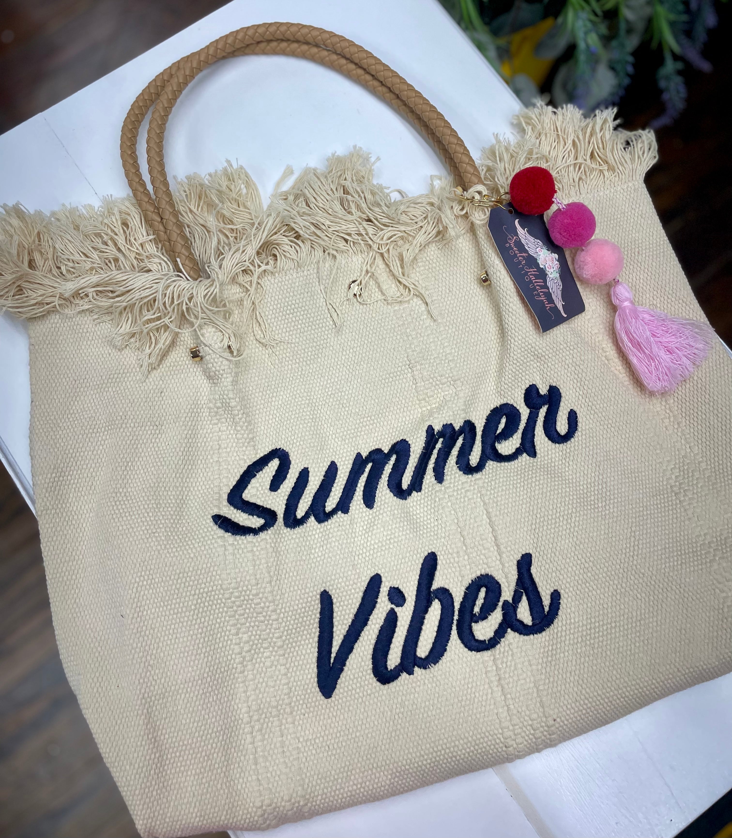 Summer vibes boho beach bag with tassel