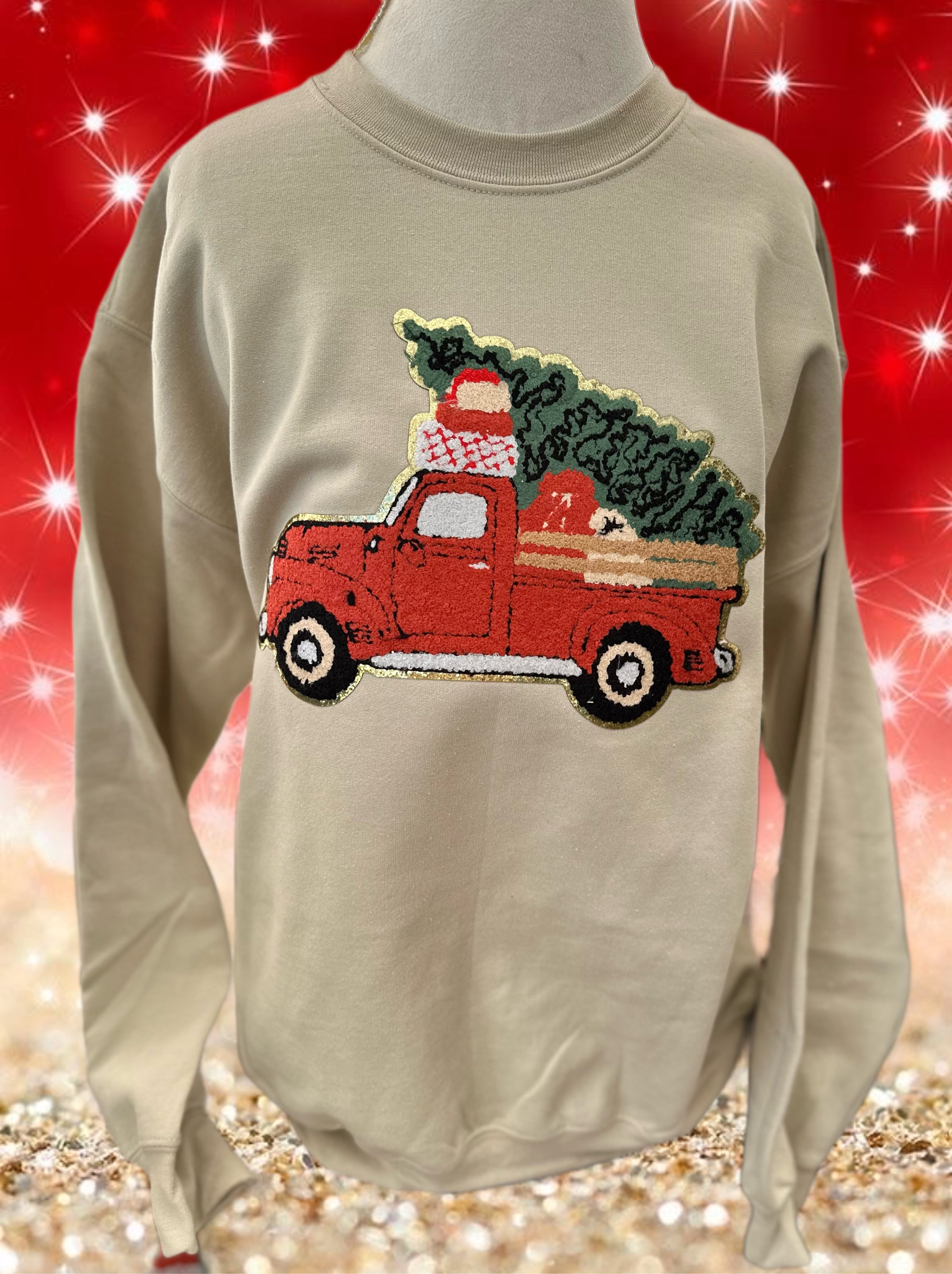 Christmas truck chenille patch sweatshirt