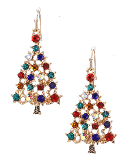 Christmas tree multi rhinestone dangle earrings