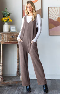 Brown ribbed fall jumpsuit