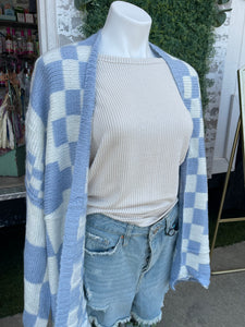 Baby blue checkered sweater cardigan