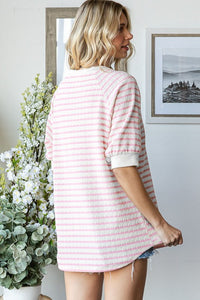 7th Ray pink striped puff sleeve top