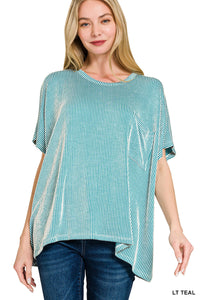 Zenana corded ribbed oversized short sleeve pocket top