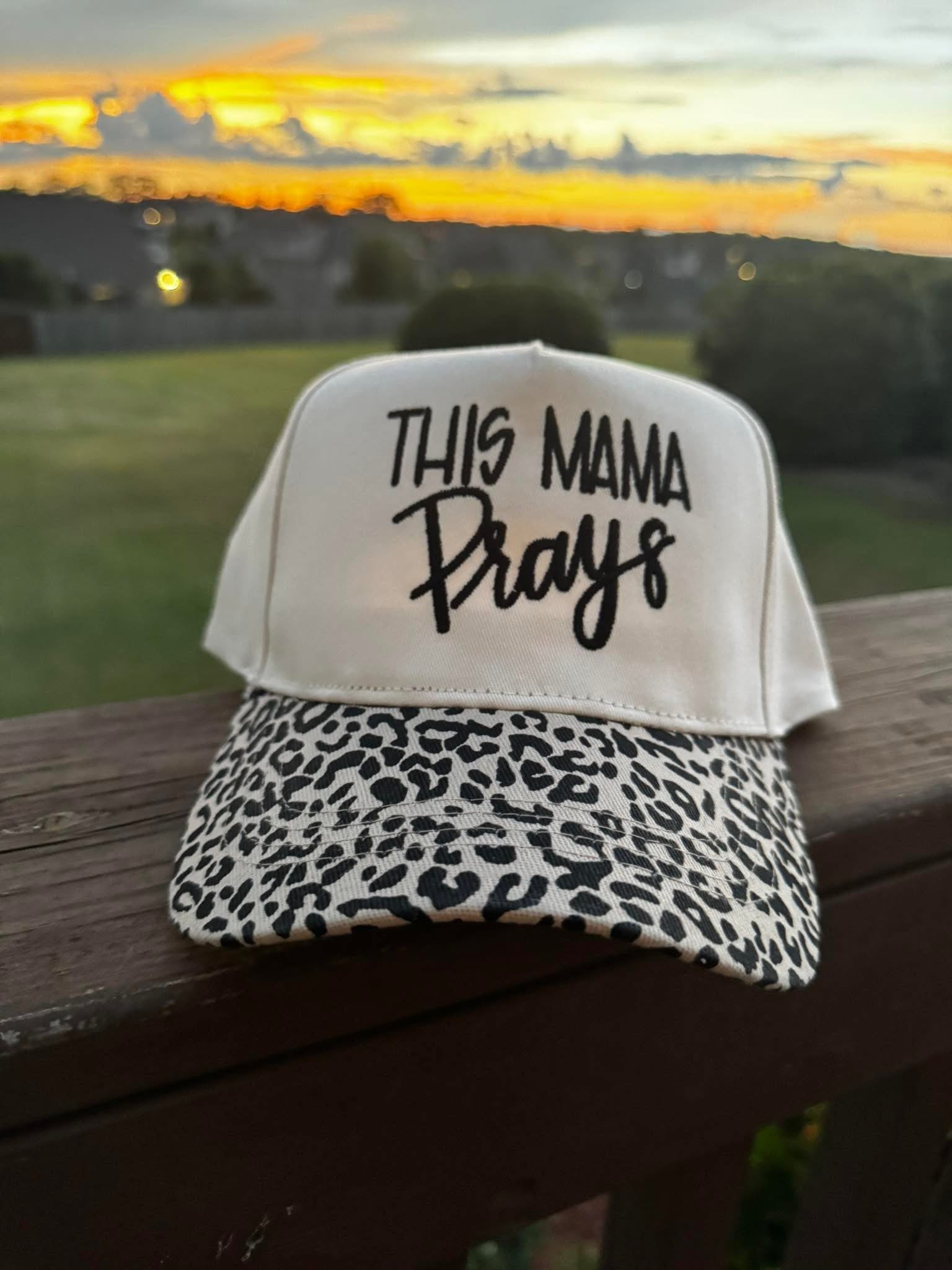This Mama Prays embroidered leopard hat