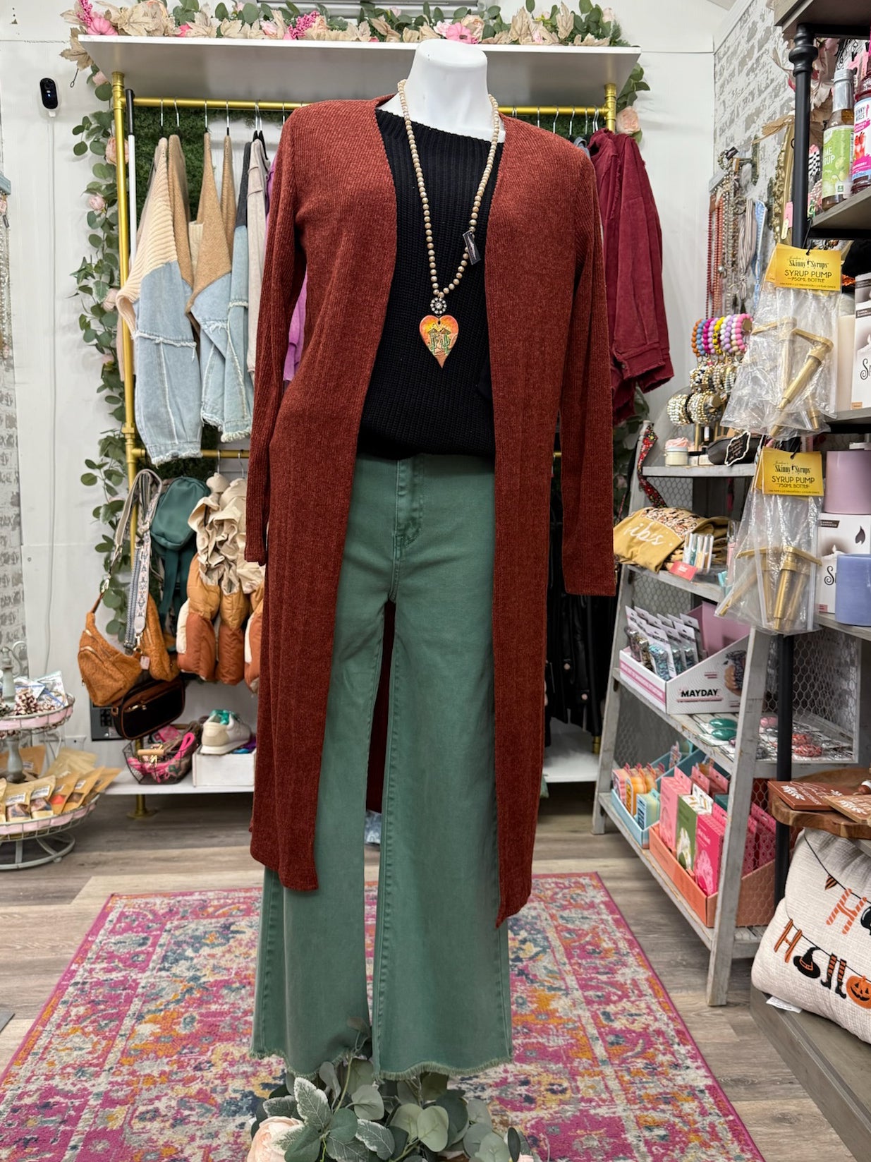 Rust ribbed cardigan duster