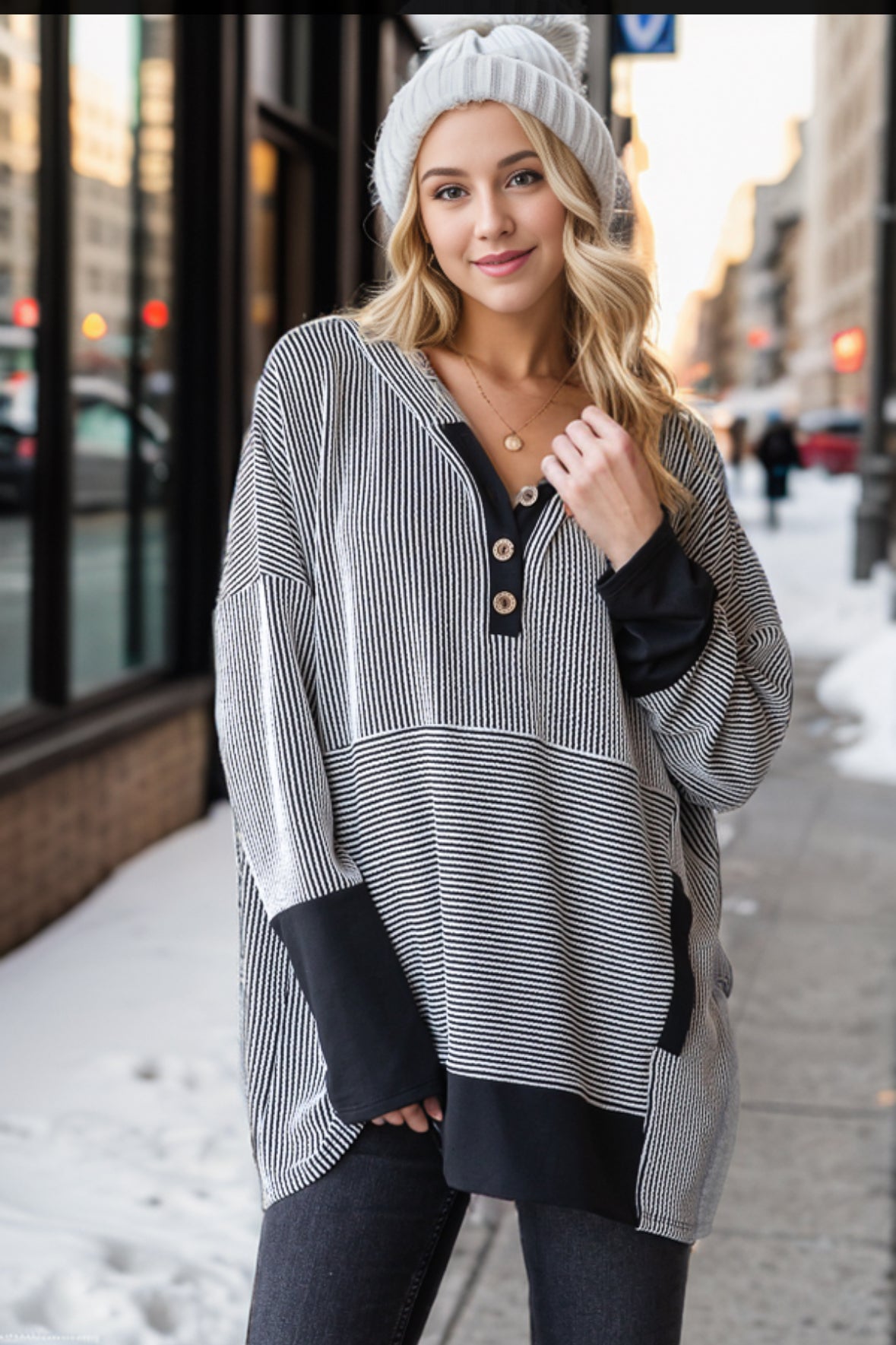Black ribbed oversize hoodie