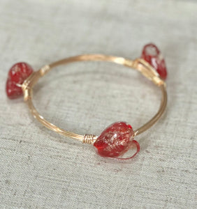 Handmade clear red gold shimmer heart Valentine's Day gold stack layering bracelet