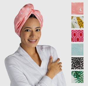 Plot Twist microfiber turbo head towel w/ button closure