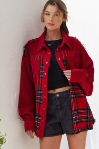 Christmas Plaid frayed hem Shacket Green or Red