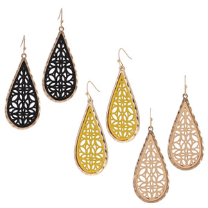 Gold window pane teardrop earrings