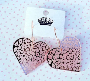 Pink leopard Valentine's Day dangle earrings