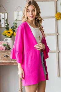 Heimish Hot pink lightweight ruffle sleeve kimono cardigan Regular & Plus Size