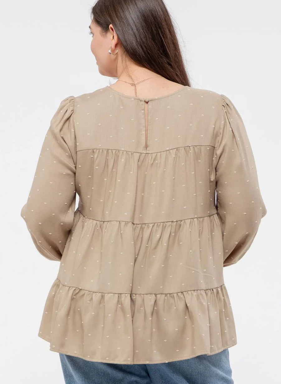 Regular & Plus Size Light olive babydoll tiered top